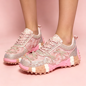 Zapatillas <span class=keywords><strong>Deportivas</strong></span> de Plataforma con Lazo y Pedrería para <span class=keywords><strong>Mujer</strong></span>, Zapatos Casuales Brillantes para Caminar - Product Image 1