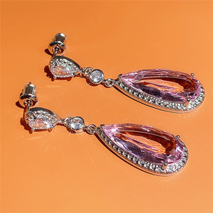 Boucles d'oreilles en cristal rose pour femmes, en argent 925, en forme de goutte d'eau, bijoux romantiques pour fête, E1468 - Product Image 6