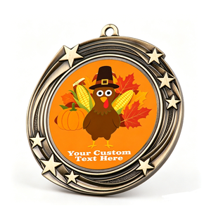 Médaille de Thanksgiving en forme de dinde, plaquée or, en alliage de zinc, impression numérique circulaire, thème animal, récompense - Product Image 4