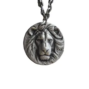 Rock Individuality 18k Gold Plated Circular Lion Pendant Necklace