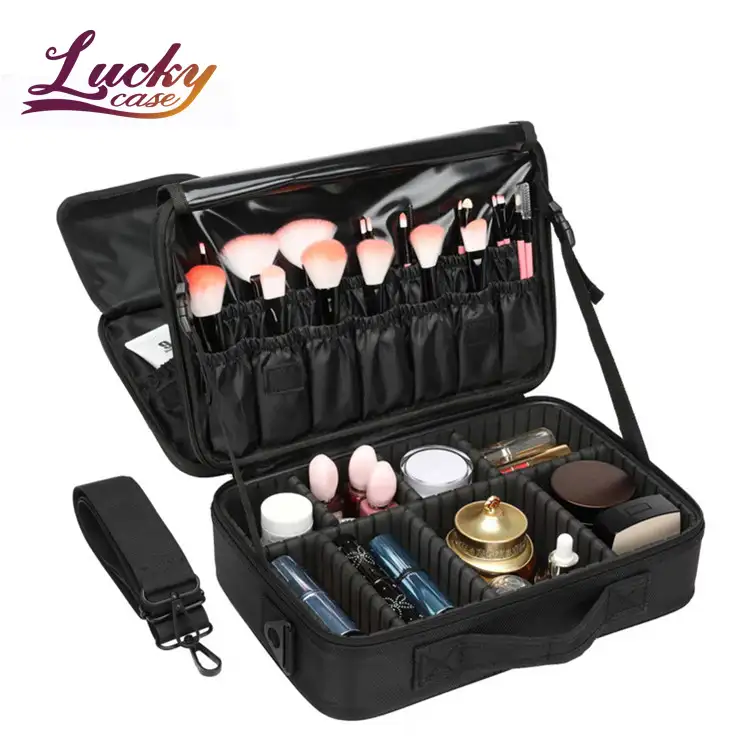 Large Professional Makeup Bag design 3 Layer Waterproof Travel Cosmetics Train Case with Adjustable Dividers Customized size