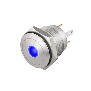Interruptor de botón de metal iluminado por puntos, luz led azul de 12v, 16mm, resistente al agua
