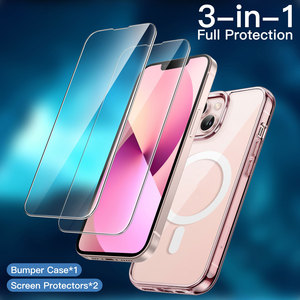 Custodia magnetica 3 in 1 per <span class=keywords><strong>iPhone</strong></span> <span class=keywords><strong>13</strong></span> da 6.1 pollici con 2 confezioni di protezioni per schermo in vetro temperato, <span class=keywords><strong>Cover</strong></span> per paraurti antiurto - Product Image 2