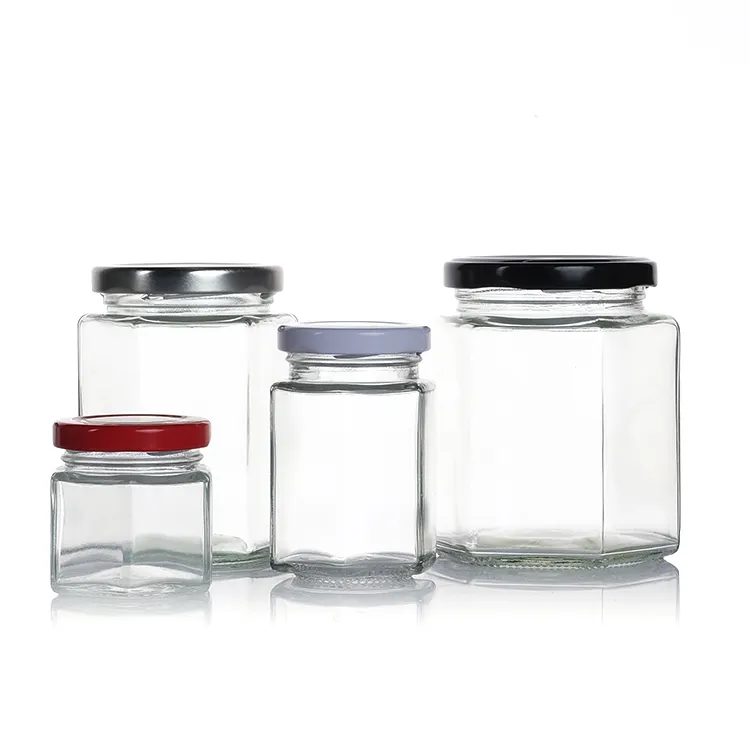 Wholesale Hexagon Canister Glass Bottle Jam Chili Sauce Pickle Nut Glass Jar