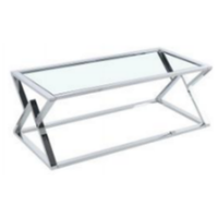 Table basse en verre trempé de style américain de luxe, vente chaude 2026, quantité minimale de commande 50 pièces, avec un design unique de style industriel en acier inoxydable, livrée avec une table d'appoint pour le salon