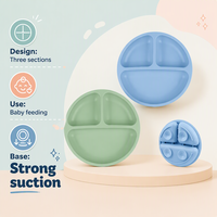 Assiette à ventouse pour bébé en silicone sans BPA, assiette à compartiments divisée, trois compartiments, passe au lave-vaisselle et au micro-ondes, 0-12 mois