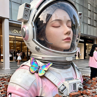 Statue de buste d'astronaute féminine en fibre de verre, grand format, émergeant du sol, pour installation en centre commercial, idéale pour la photographie