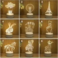 Lámpara Nocturna Acrílica 3D DIY, Regalo para Navidad, San Valentín, Fiestas, Luz LED de Ambiente Infantil con Dibujos Animados, Logotipo Personalizado