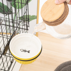 Ceramic <b>Cat</b> Bowl Hanging Pet <b>Feeder</b> For Cage With Fish Design Anti-Tip <b>Cat</b> Food Water Dish - Product Image 2
