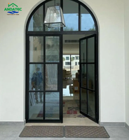Porte en verre de style français en fer forgé avec isolation acoustique en verre trempé pour cuisine, hall, intérieur, extérieur, portes battantes