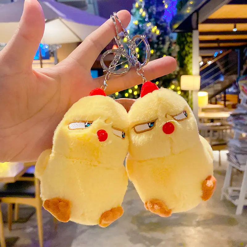 Gran oferta de dibujos animados divertido Gallo amarillo llaveros de juguete suave animales de peluche muñeca llavero de peluche llavero de Metal