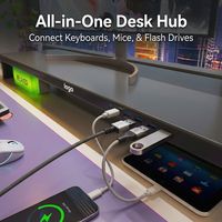 Support d'écran en métal noir de 1100 mm avec hub USB 3.0 intégré et ports de charge rapide pour une connectivité multi-appareils