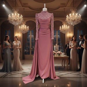 Robe de soirée de luxe pour femme, sexy, faite à la main, ornée de perles de cristal, longue, coupe trapèze, taille naturelle, respirante, pour fêtes et soirées - Product Image 2