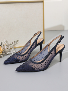 Scarpe da Sera <span class=keywords><strong>Blu</strong></span> <span class=keywords><strong>Navy</strong></span> con Tacco Alto e Cinturino Posteriore, Décolleté da Donna con Rete Scintillante e Strass, Punta Affusolata, Regolabili, per Feste - Product Image 3