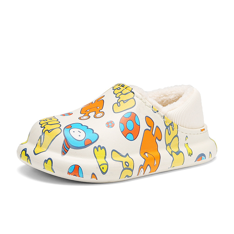 Toddlers Kids Cute Lined Clog Cartoon Warm Garden Shoes Slip On House Slippers for Boys Girls