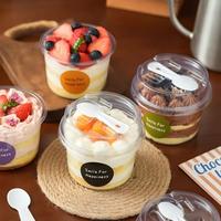 Mini Taza de Plástico de 150 ml para Pudín, Caja de Plástico para Empacar, Taza para Postre de Crema, Taza para Pastel de Mousse PET con Cuchara