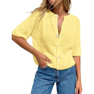 Cardigan court à manches courtes pour femme, en tricot boutonné, léger, haut d'été décontracté, chemisier respirant, pull tendance - Product Image 1