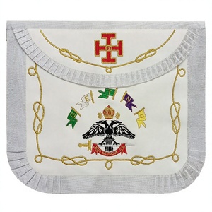 Tablier en cuir blanc 33e degré AASR brodé à la machine - Product Image 1