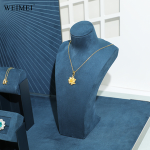 Présentoir à bijoux WEIMEI en microfibre bleue avec mannequins pour colliers et supports pour bagues pour comptoir de vitrine - Product Image 4