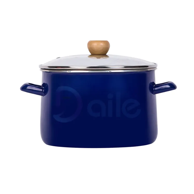Daile Big Size Chinese Enamel Color Coating Casserole Casserole Blue With Glass Lid enamel cooking pot non stick cookware