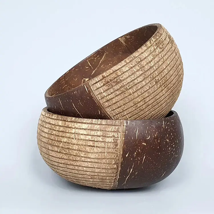 Wholesale custom handcraft engraved vegan salad bowl natural coconut wood bowl