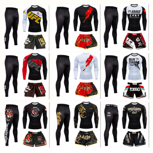 Personalizado Unisex Jiu Jitsu Rashguard uniformes pantalones cortos <span class=keywords><strong>de</strong></span> boxeo conjunto <span class=keywords><strong>Muay</strong></span> <span class=keywords><strong>Thai</strong></span> MMA UFC BJJ estiramiento ligero Sportwear - Product Image 1