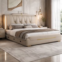 Base de Cama King Moderna con Tapicería de Cuero Sintético Beige para Proyectos de Dormitorios de Hotel