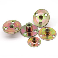 Écrou en T de verrouillage pour meubles à trois trous, base ronde, filetage femelle en acier, 1/4'', 5/16'', 3/8'', M6, M8, M10, M12, zingué