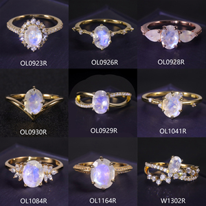 Tuân thủ thiết kế độc đáo tinh tế 925 Bạc lấy cảm hứng từ mặt tự nhiên màu xanh sữa Moonstone cụm Halo Ring cho phụ nữ BIJOUX - Product Image 4