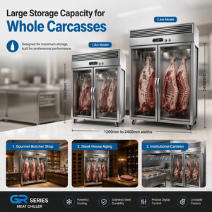 Réfrigérateur professionnel commercial pour viande, en acier inoxydable, 2, 3 ou 4 portes, vitrine réfrigérée pour boucher, série <span class=keywords><strong>GR</strong></span> - Product Image 4