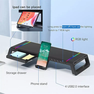 Soporte de Monitor con Efecto de Iluminación RGB, Versión 10, con Soporte para Teléfono y 4 Puertos USB 3.0, Venta al Por Mayor de Fábrica, OEM Disponible - Product Image 3