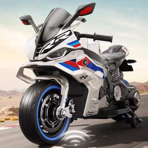 Moto électrique rechargeable pour enfants de 3 à 8 ans, avec deux places et roues bleues. - Product Image 1