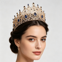 Couronnes en filigrane doré avec cristaux rouges, diadèmes de luxe en strass en forme de goutte d'eau pour femmes, couronnes de reine pour concours de beauté, mariages et bals de promo