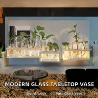 Vase de table en verre moderne scandinave LH Creative avec cadre en bois, verrerie transparente, plante hydroponique, décoration d'anniversaire