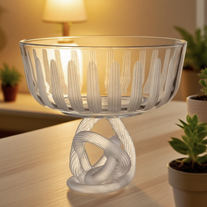 Cuenco de vidrio moderno de lujo hecho a mano con patrón grabado vertical y tallo retorcido, centro de mesa decorativo artístico para el hogar o bodas - Product Image 2
