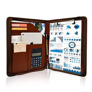 Padfolio A4 de cuero con cremallera Organizador de escritorio Carpeta de cartera de oficina