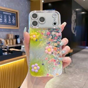 Funda de Teléfono con Flores 3D Arcoíris para iPhone 17 16 15 14 13 Pro Max, con Purpurina, Degradado, Brillante, IMD, DIY, Cubierta Trasera de Cristal para Lente - Product Image 3
