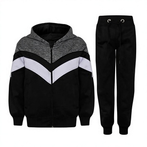 Ensemble de survêtement pour garçons HAMILO, à capuche, fermeture éclair, manches longues, imprimé color block, tenue sportive d'automne - Product Image 1
