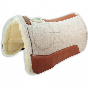 OEM ODM cheval équestre cheval équin approvisionnement équitation COWBOY RANCH WESTERN GREY feutre NUMNAH tapis de selle fourrure rembourré avec PATCH en cuir beige - Product Image 1