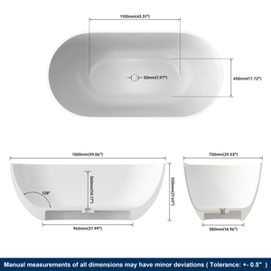 อ่างอาบน้ำเรซิ่นพรีเมียม Maydon แบบแช่ตัวลึก พร้อมอ่างอาบน้ำแบบ Solid Surface สำหรับห้องน้ำ ขนาด 1500 มม. อ่างอาบน้ำหรูหราแบบตั้งพื้น - Product Image 6