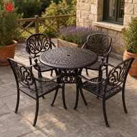 Conjunto de Mesa y Sillas Redondas de Aluminio Fundido para Exteriores, Muebles de Jardín, Patio y Piscina de Aleación de Aluminio