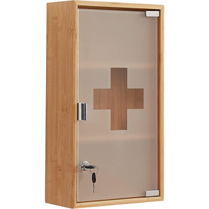 Caja de botiquín de primeros auxilios de bambú y vidrio de 3 capas para montaje en pared con llave para baño en casa - Product Image 1