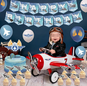 Decoración para Fiesta de Cumpleaños de Piloto de Combate: Banderas Colgantes, Guirnaldas, Adornos para Cupcakes de la Fuerza Aérea, Adorno para Pastel, Globos de Látex Impresos - Product Image 3