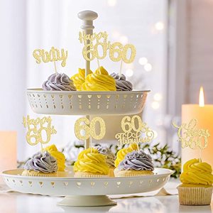 Decorazioni per Cupcake per <span class=keywords><strong>60</strong></span>° Compleanno, Topper Dorati 'Sixty Cheers to <span class=keywords><strong>60</strong></span> Years Old' per Festa di <span class=keywords><strong>60</strong></span> Anni - Product Image 5