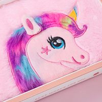 Promoción regalo de los niños suave diario de dibujos animados lindo Rosa A5 de peluche de unicornio portátil