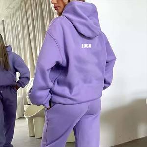Set da donna con Logo personalizzato <span class=keywords><strong>rosa</strong></span> felpa e <span class=keywords><strong>pantaloni</strong></span> da jogging 2 pz tuta pesante a gamba larga e Set felpa con cappuccio da donna - Product Image 1