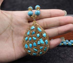 Collar de turquesa Natural caliente, cadena de suéter azul con incrustaciones de diamantes checos, collar de piedra, gargantillas de moda, collares - Product Image 5