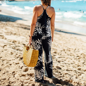 Combinaison en rayonne confortable et personnalisée, coupe ample, col halter, taille ajustée, imprimé plage élégant et de haute qualité - Product Image 3