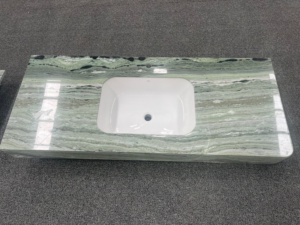 定制绿色大理石浴室佛得角普拉托大理石梳妆台台面，带弧形转角大理石围裙，适合现代浴室 - Product Image 4