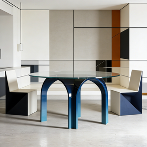 Tavolo da Pranzo e Conferenza Moderno <span class=keywords><strong>in</strong></span> Fibra di <span class=keywords><strong>Vetro</strong></span> <span class=keywords><strong>a</strong></span> Forma di <span class=keywords><strong>Ponte</strong></span> ad Arco per 12 Persone, Piano <span class=keywords><strong>in</strong></span> <span class=keywords><strong>Vetro</strong></span> Rotondo per Arredamento di Ville, Uffici e Showroom - Product Image 4